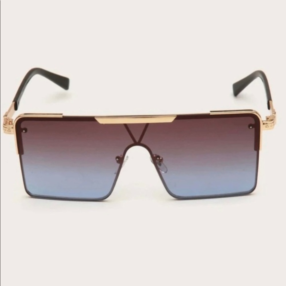 Peach - Black ombre oversized square Sunglasses UV 400 gold accents